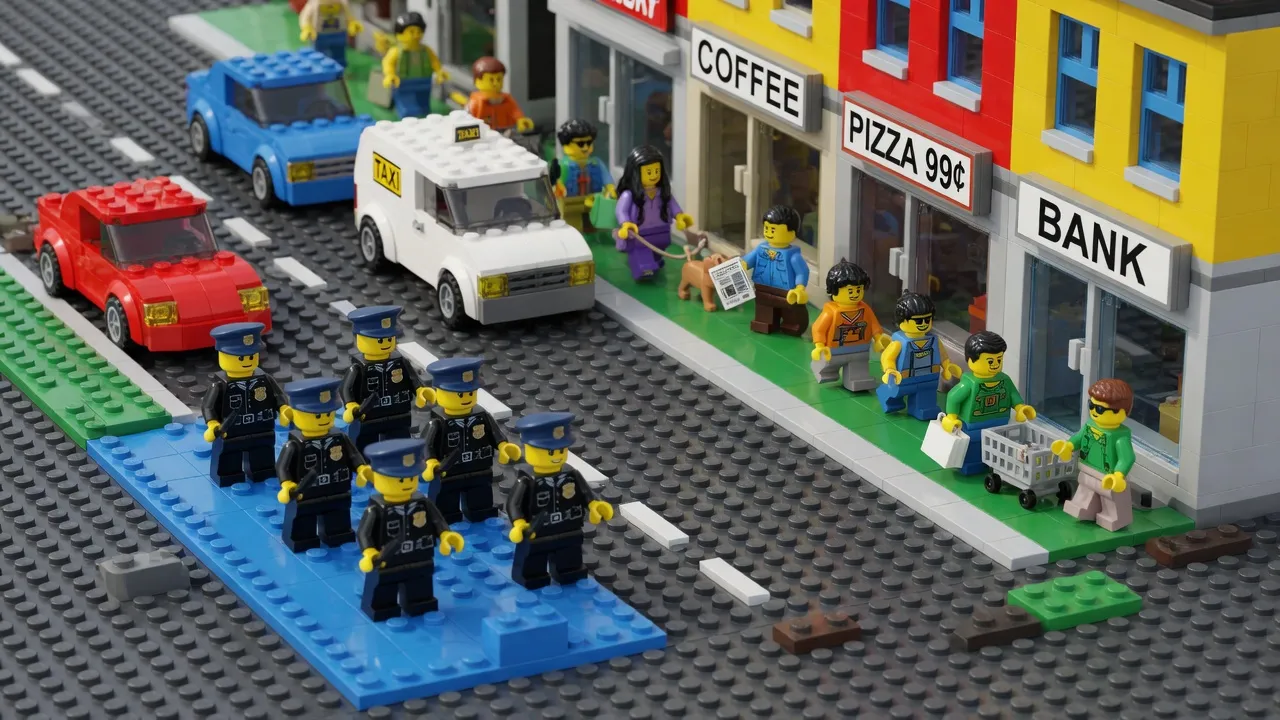 Police use street takeover event to hide while thieves raid local shops in Los Angeles.