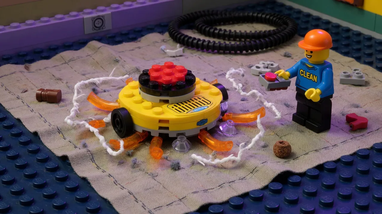 A Roomba locks onto carpet with a unique sealing mechanism