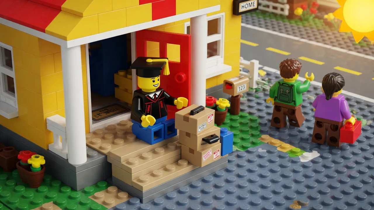 Graduates return home to live with parents while friends move out.