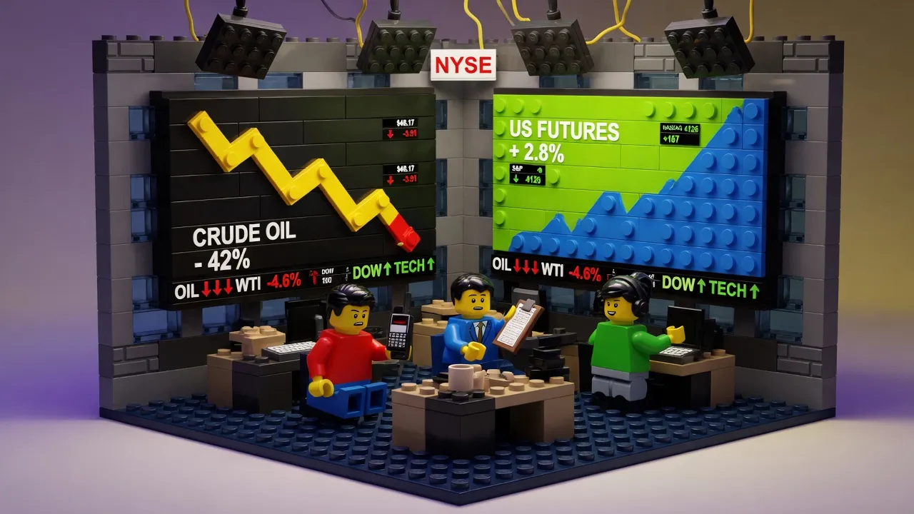 Oil prices drop while US futures climb ahead of hopeful Iran negotiations.