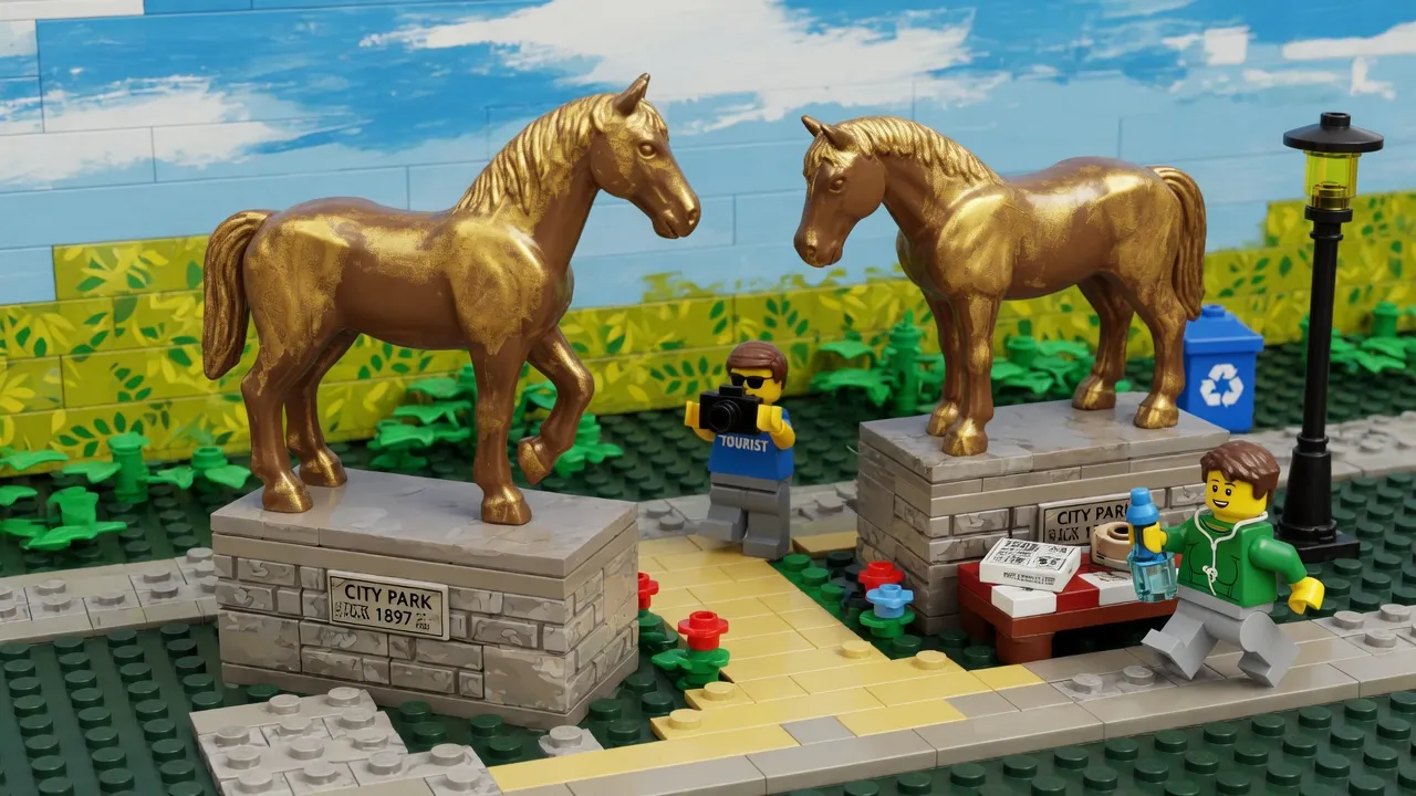 Trump reveals shiny gold finish on famous Washington horse statues.