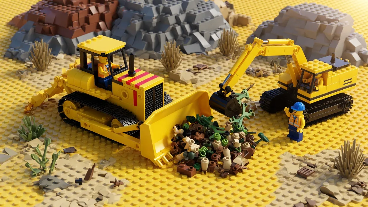 Heavy machinery clears desert terrain at Big Bend for border wall construction.