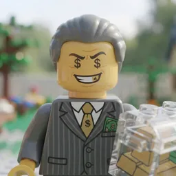 A plastic toy-brick minifigure portrait of Larry